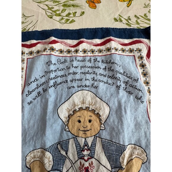 Vintage Linen Kitchen Towel With Folk Art Chef & Cats Design In Red/Blue/White - Picture 2 of 6